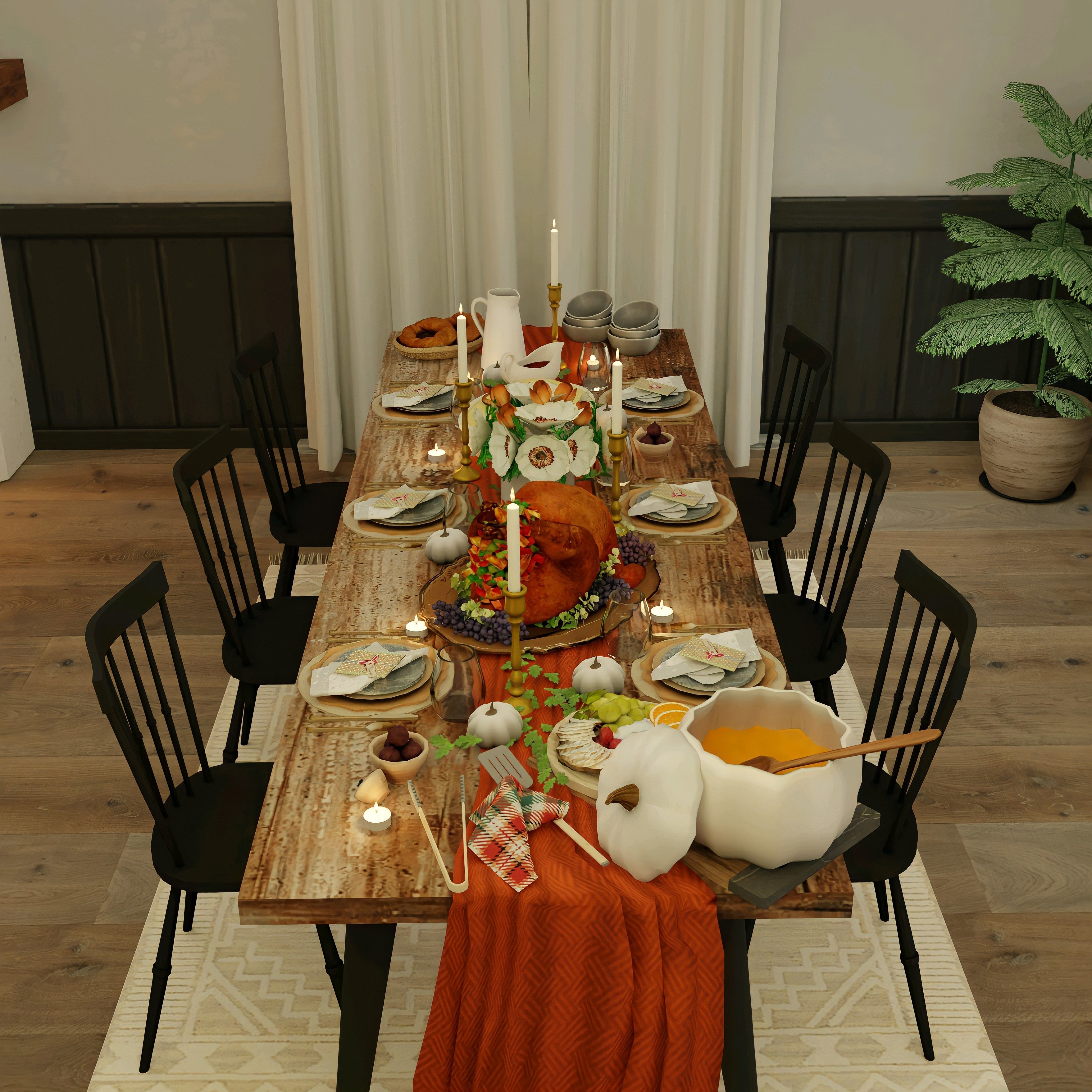 Thanksgiving Dinner Blender Scene - DAY and NIGHT Version Free 3D model_3