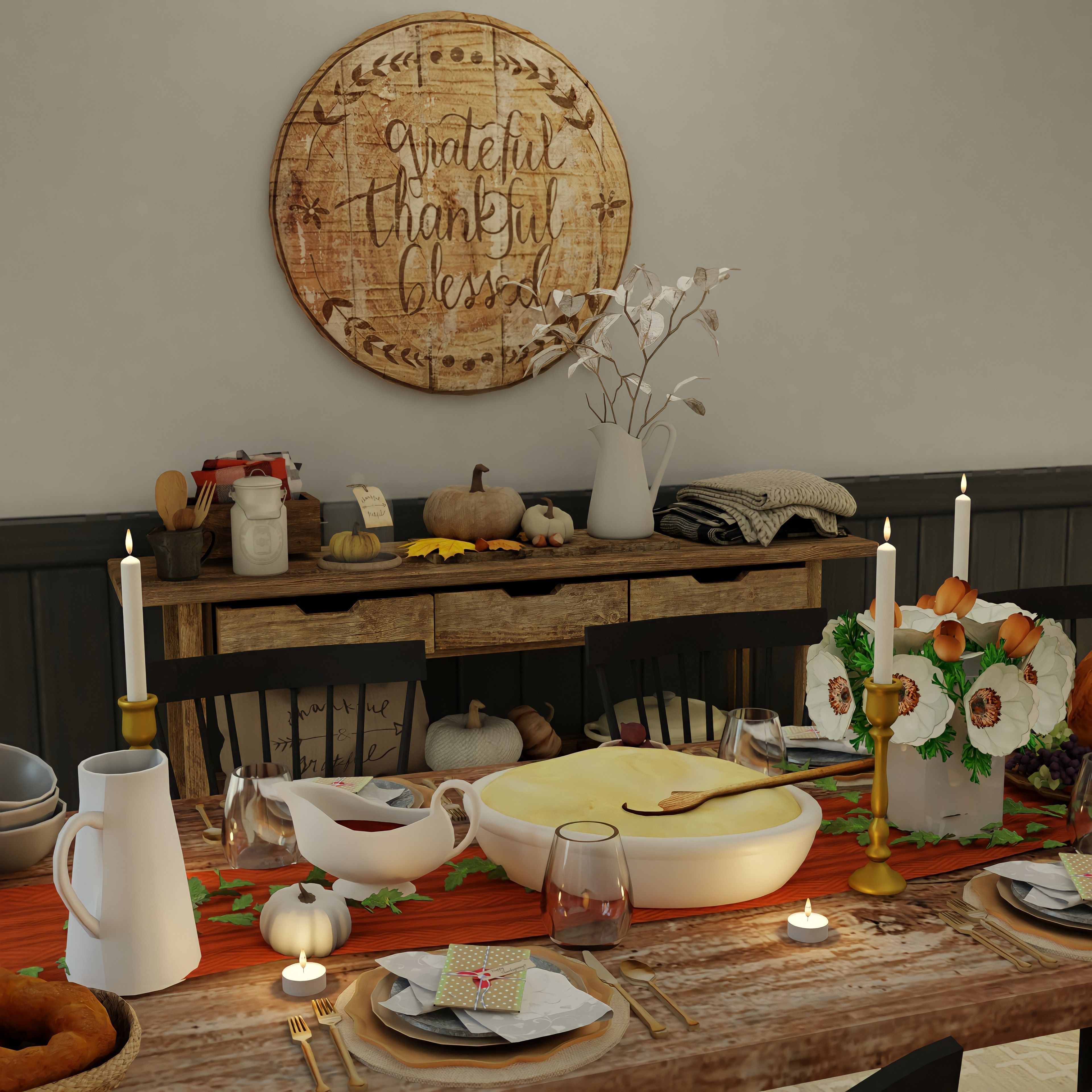Thanksgiving Dinner Blender Scene - DAY and NIGHT Version Free 3D model_2