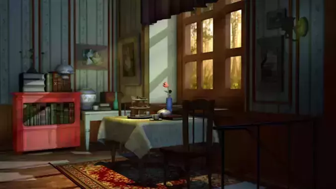 Indoor scene hut table