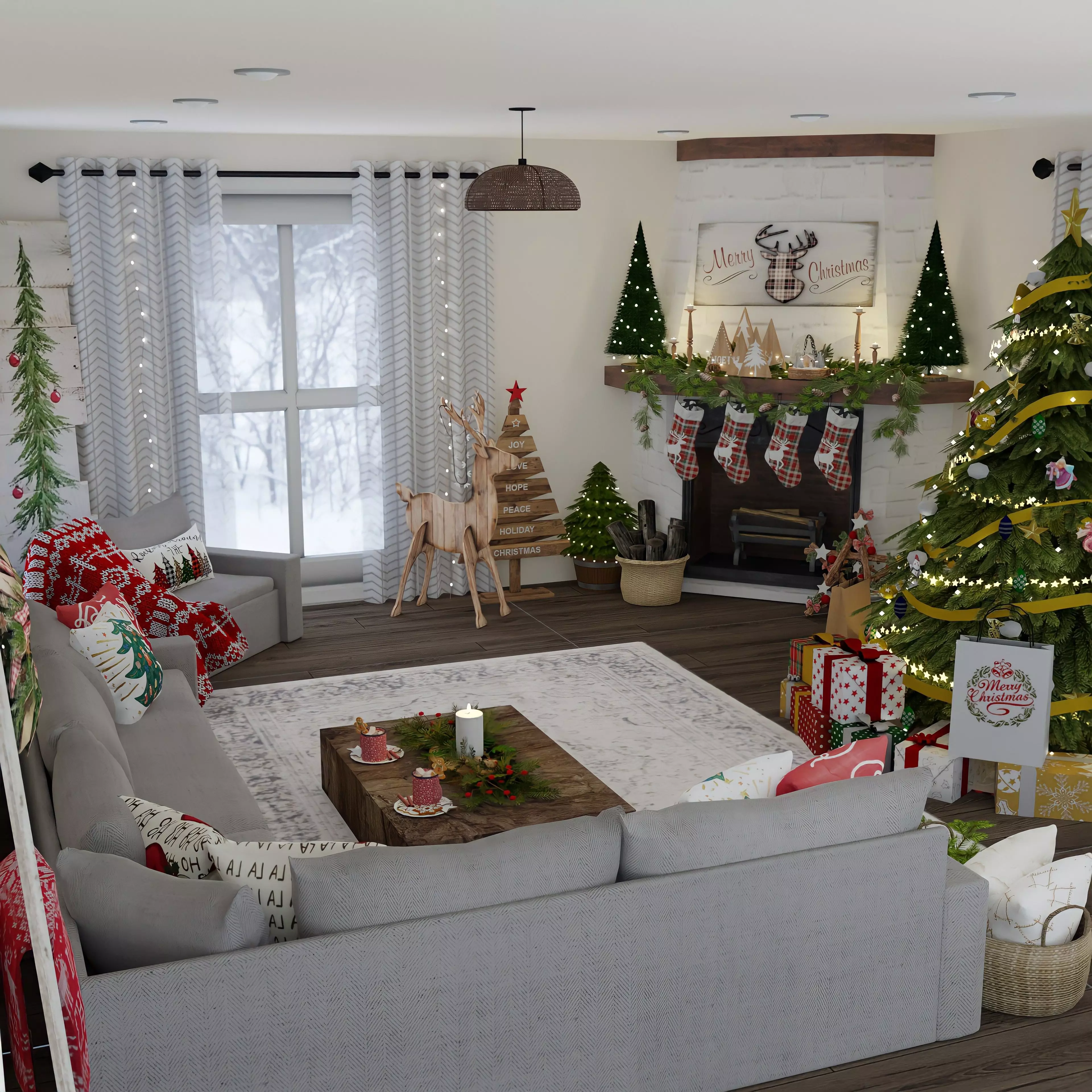 Christmas Living Room Blender Scene  - DAY and NIGHT 2Version 3D model_0