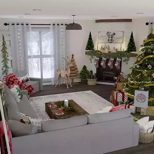 Christmas Living Room Blender Scene  - DAY and NIGHT 2Version 3D model