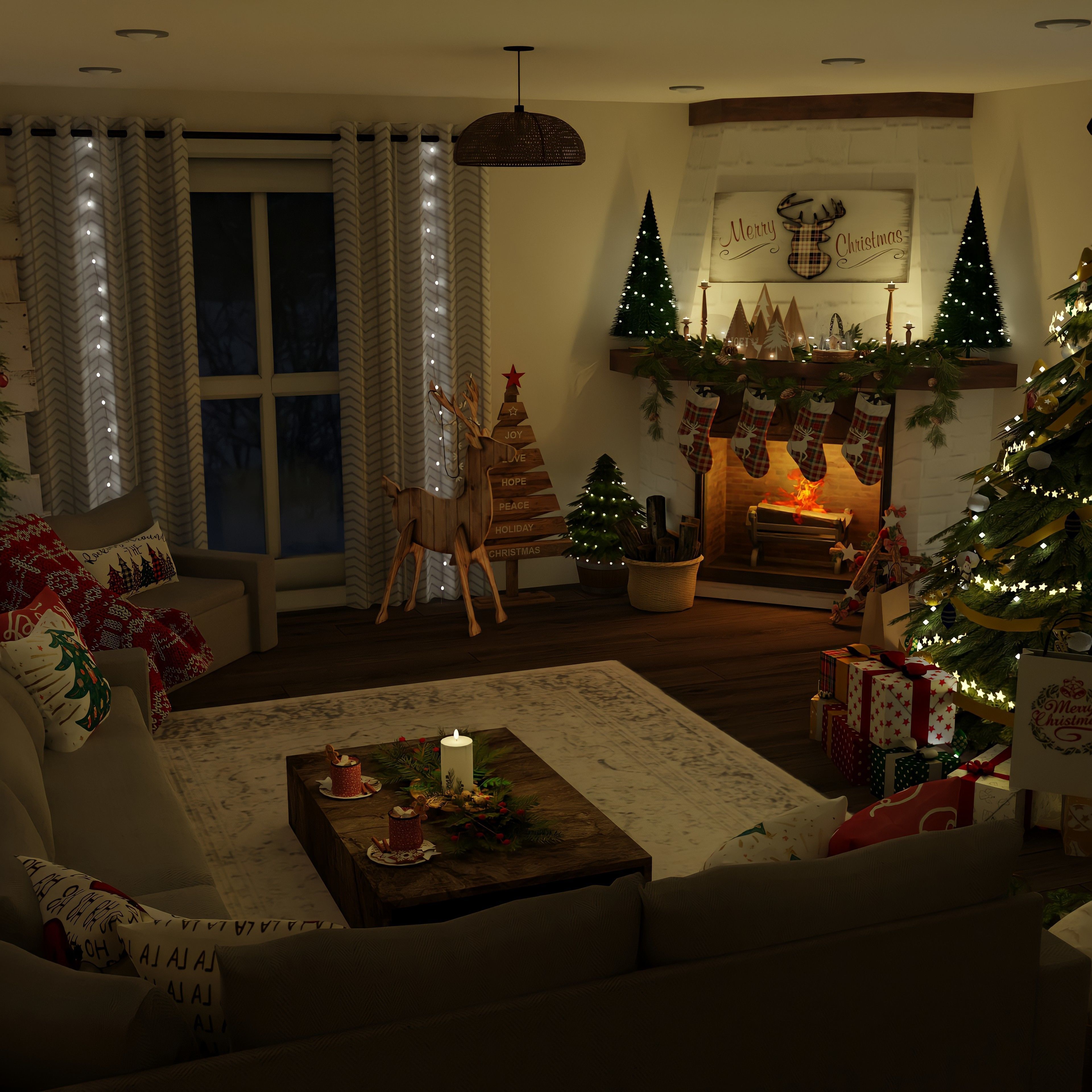 Christmas Living Room Blender Scene  - DAY and NIGHT 2Version 3D model_5