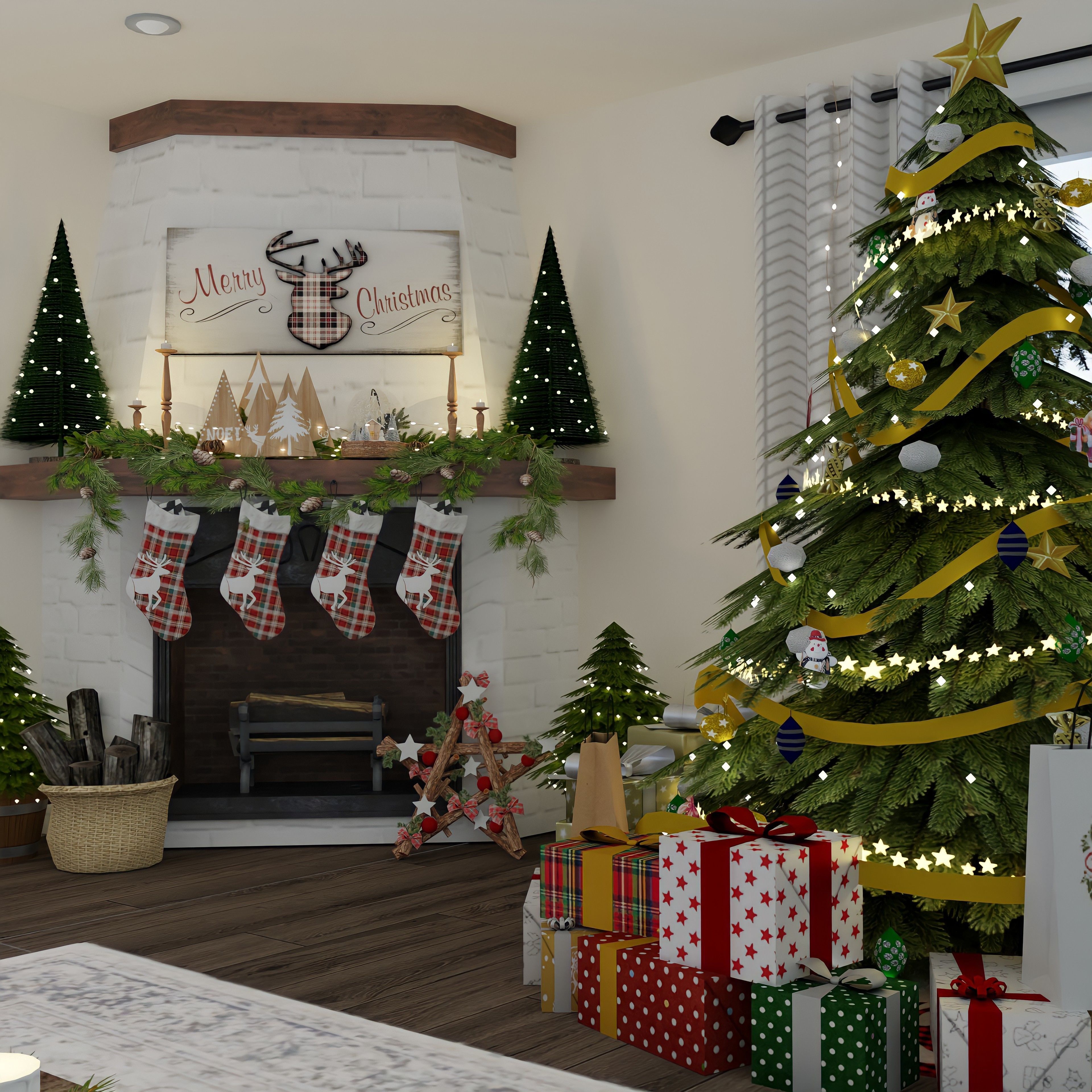 Christmas Living Room Blender Scene  - DAY and NIGHT 2Version 3D model_2