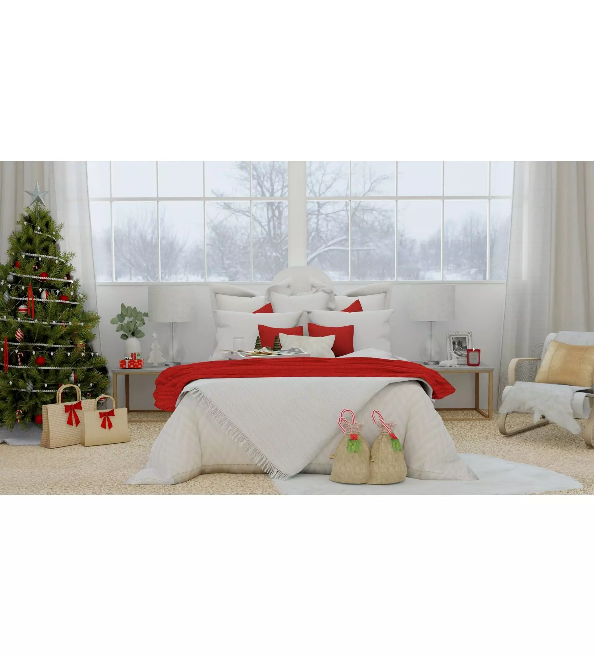 Christmas Bedroom Blender Scene - DAY and NIGHT Free 3D model