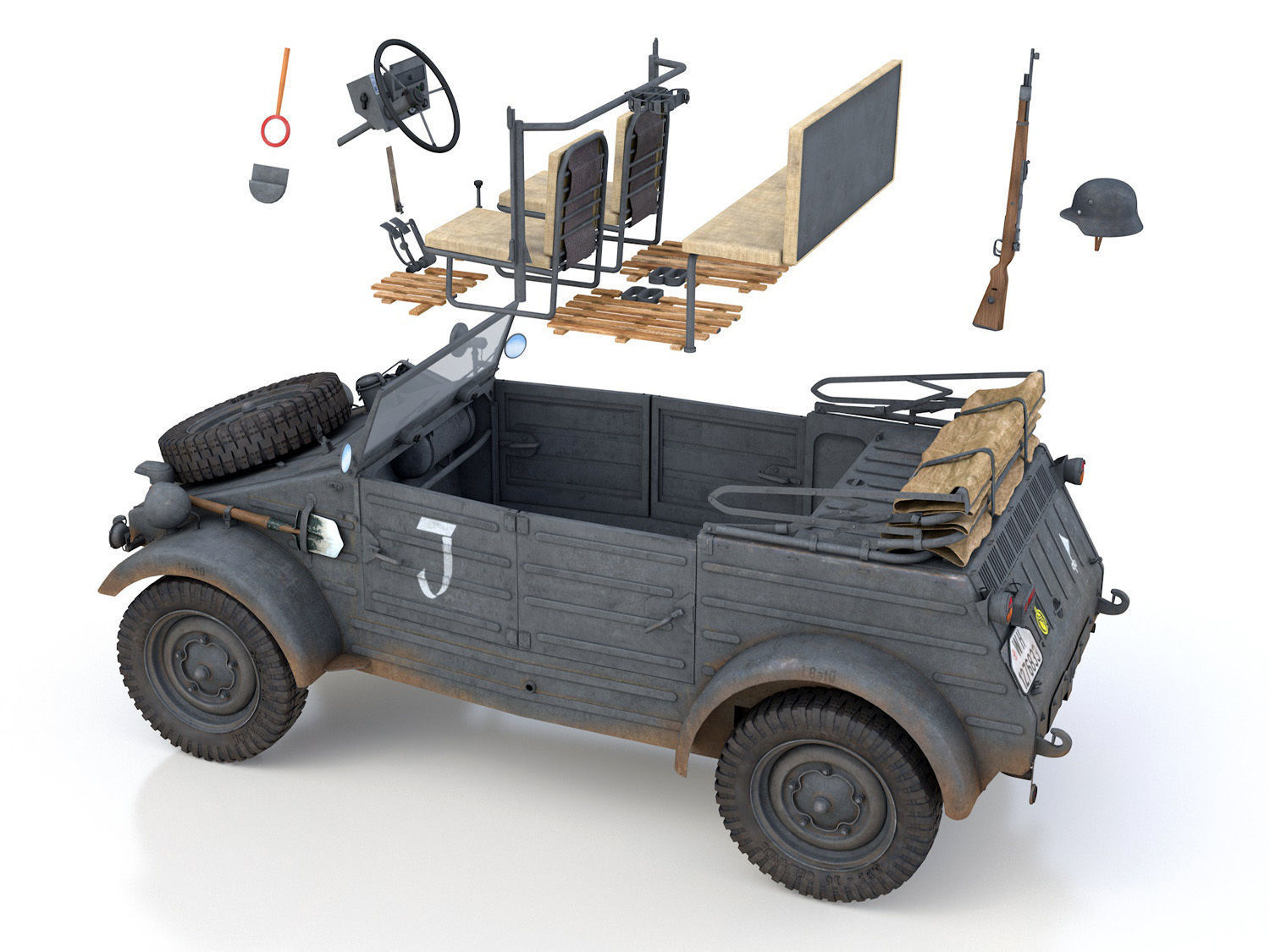 VW - Typ 82 - Kuebelwagen - 26 Panzer Division 3D model_13