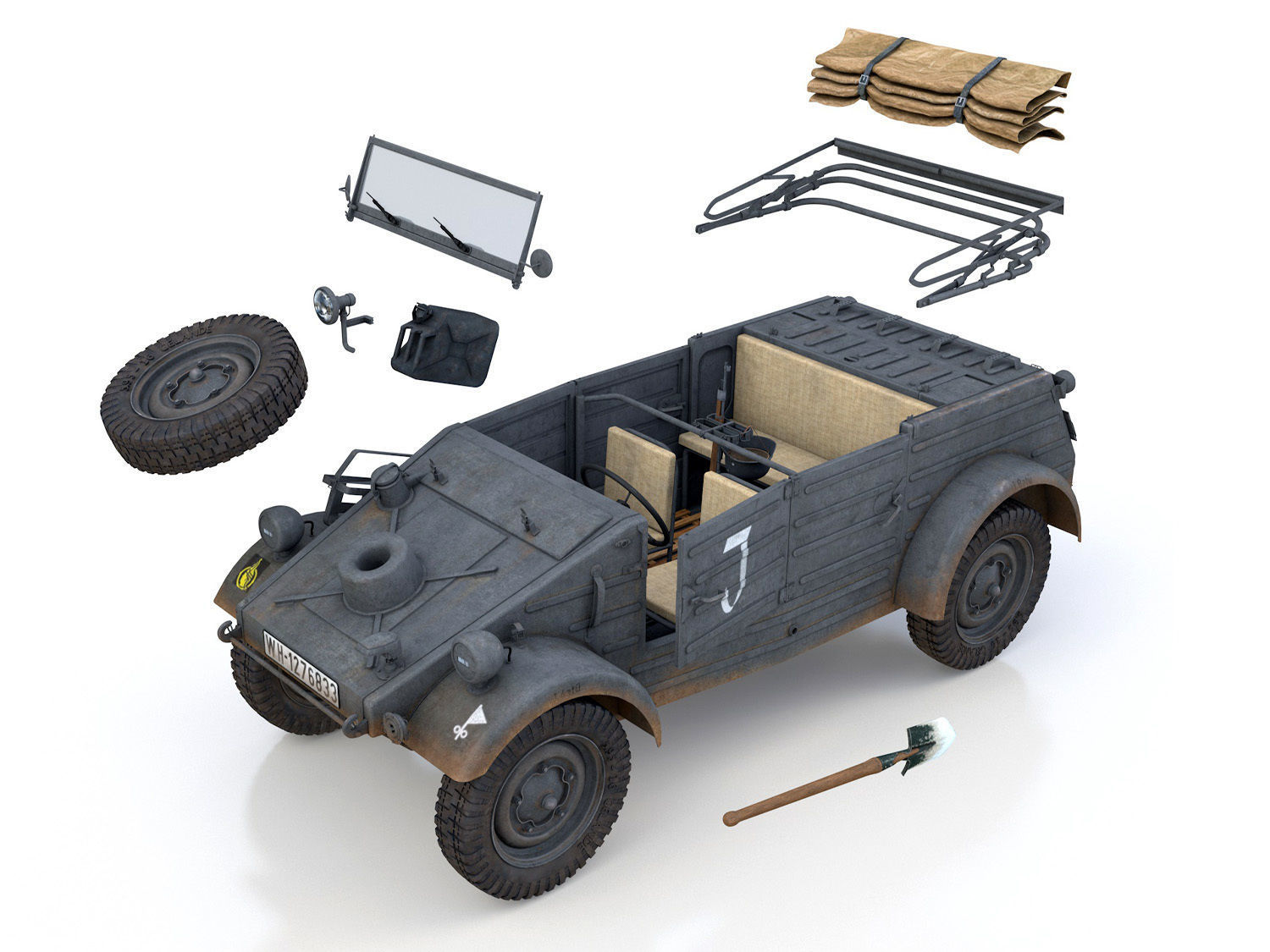 VW - Typ 82 - Kuebelwagen - 26 Panzer Division 3D model_11