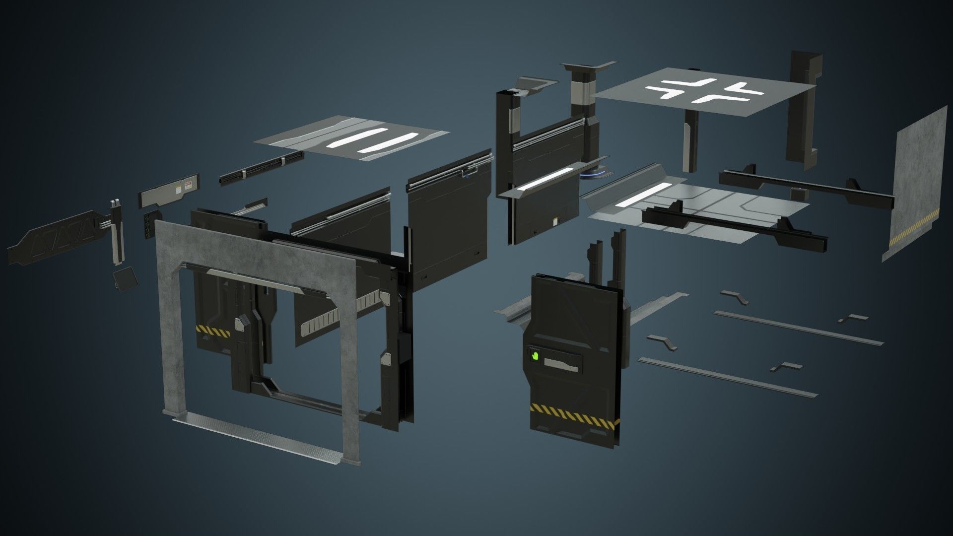 Sci Fi Modular Interior 1A Low-poly 3D model_5