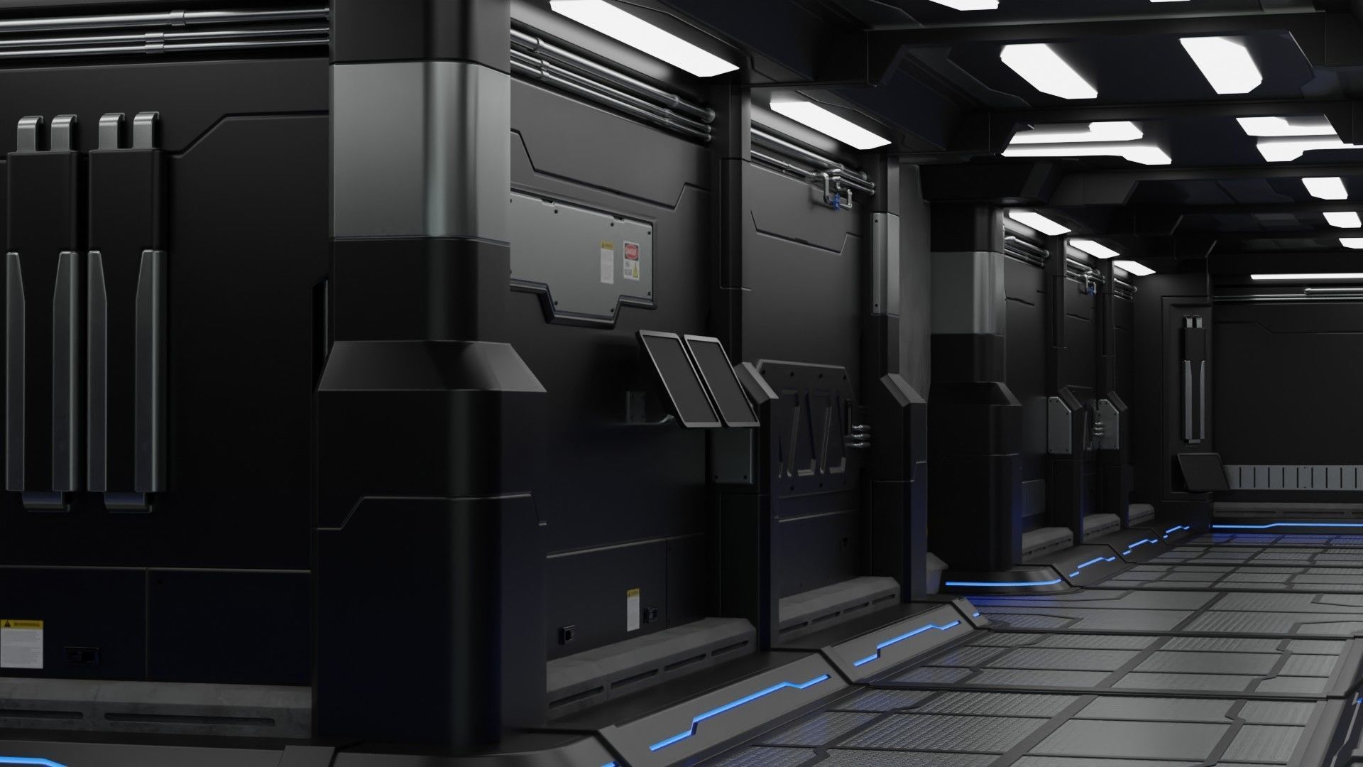 Sci Fi Modular Interior 1A Low-poly 3D model_3