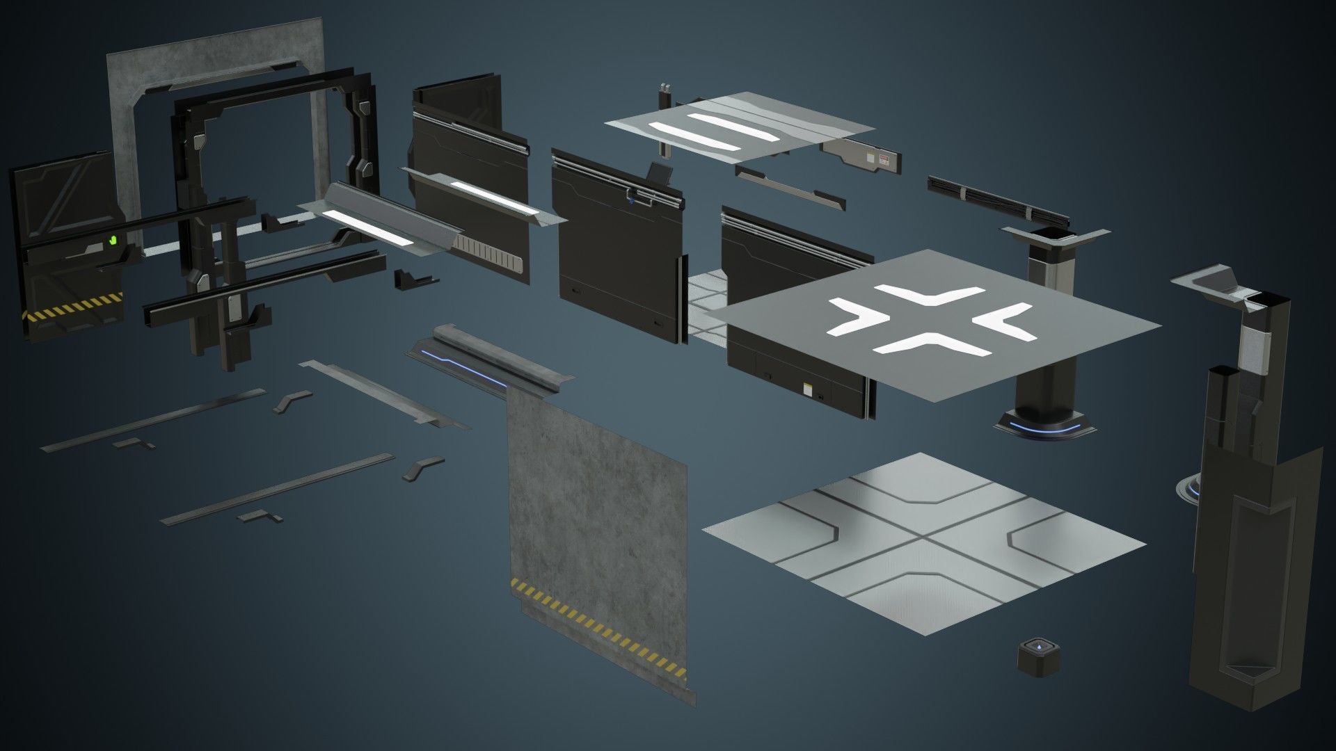 Sci Fi Modular Interior 1A Low-poly 3D model_4