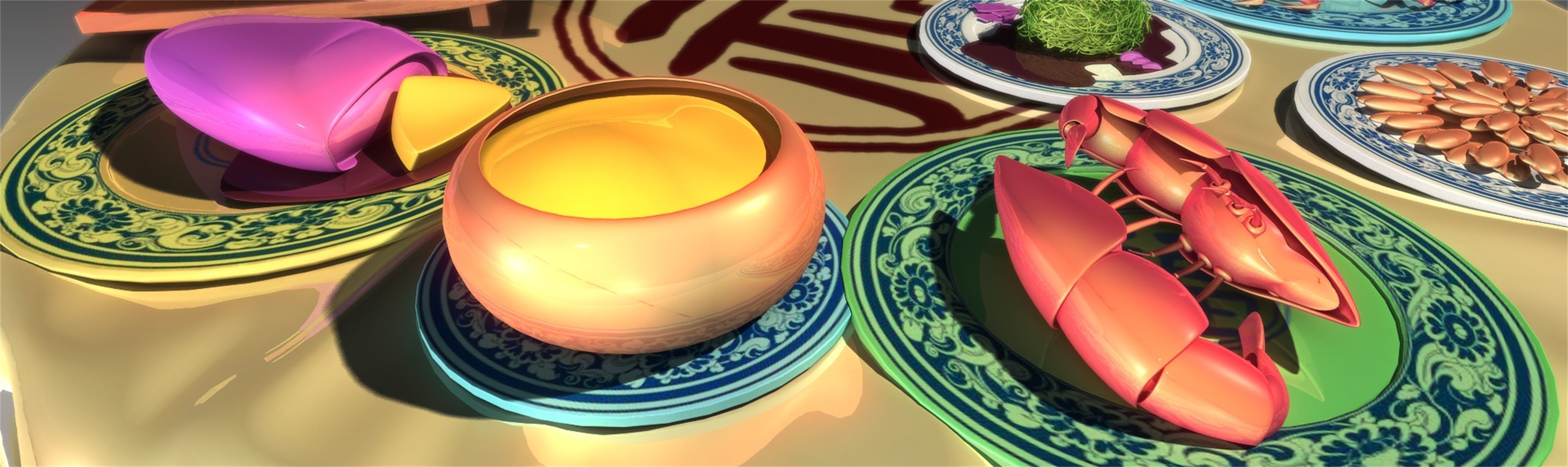 Chinese food Chinese food Table food fish lobster crab ham 3D model_2