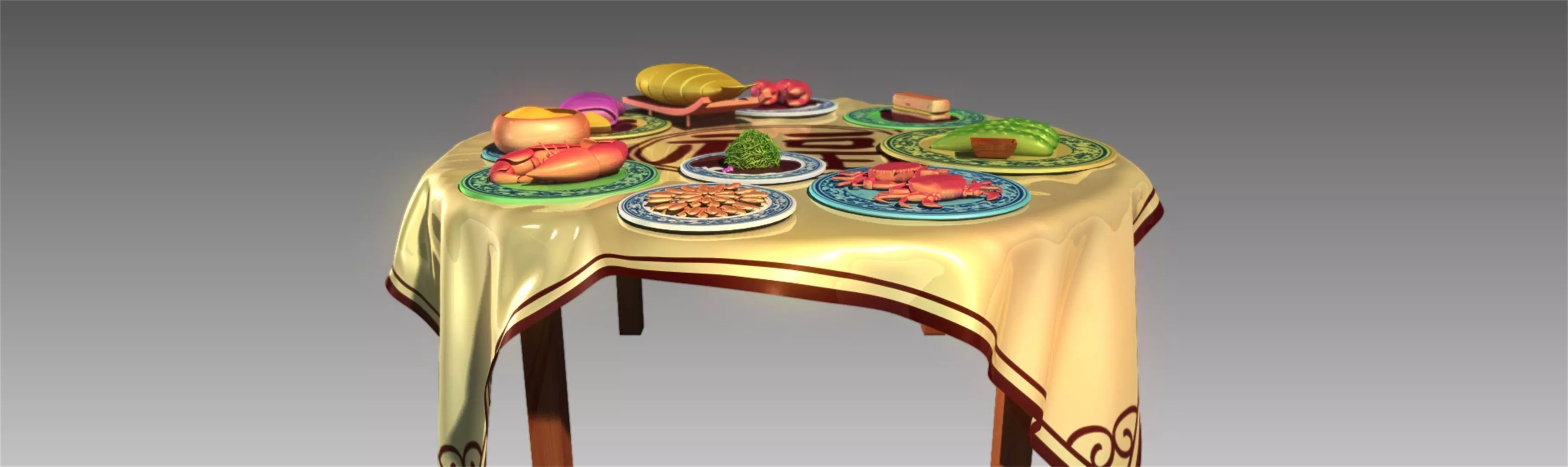 Chinese food Chinese food Table food fish lobster crab ham 3D model_0