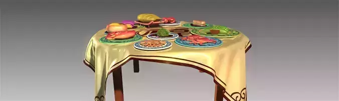 Chinese food Chinese food Table food fish lobster crab ham 3D model
