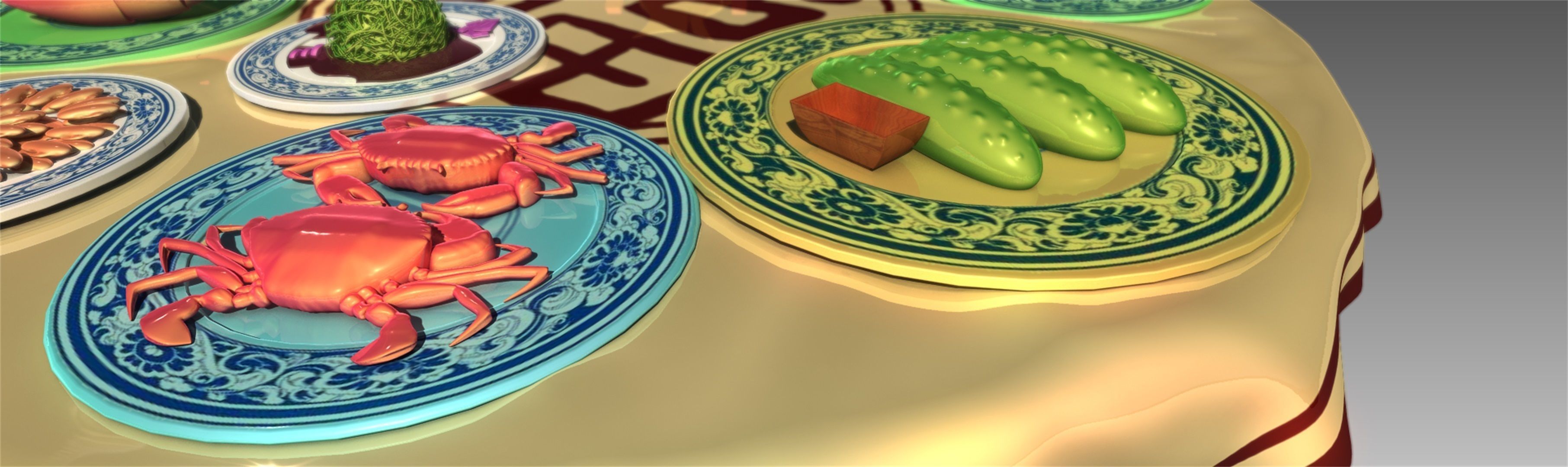 Chinese food Chinese food Table food fish lobster crab ham 3D model_6