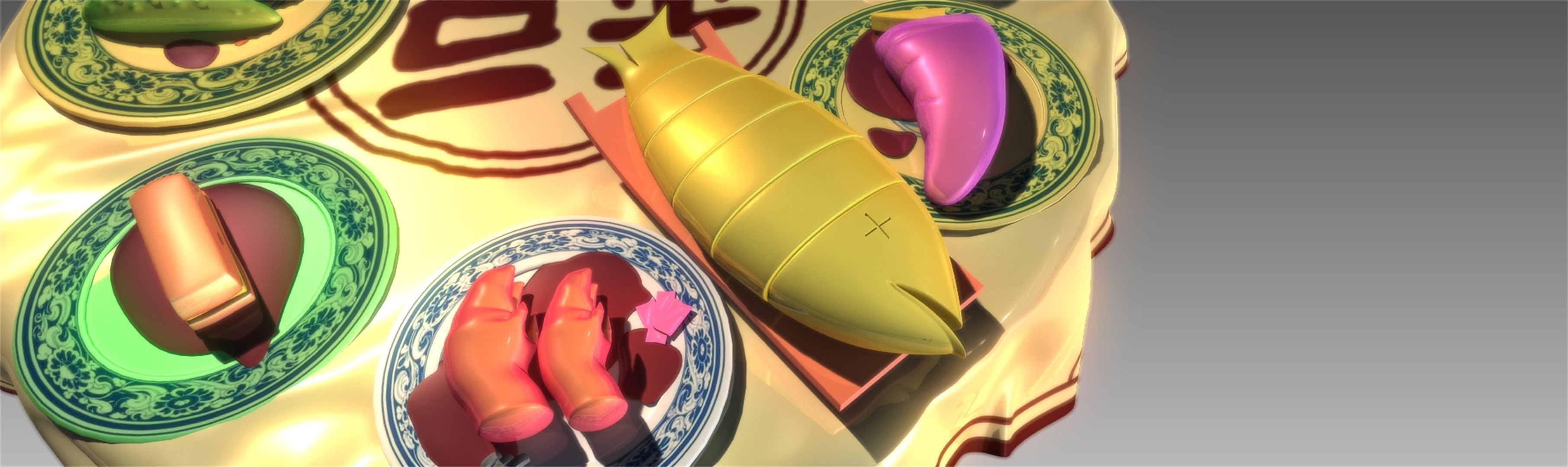 Chinese food Chinese food Table food fish lobster crab ham 3D model_3
