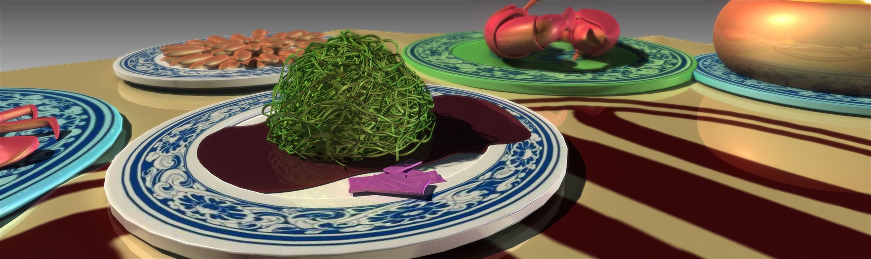 Chinese food Chinese food Table food fish lobster crab ham 3D model_5