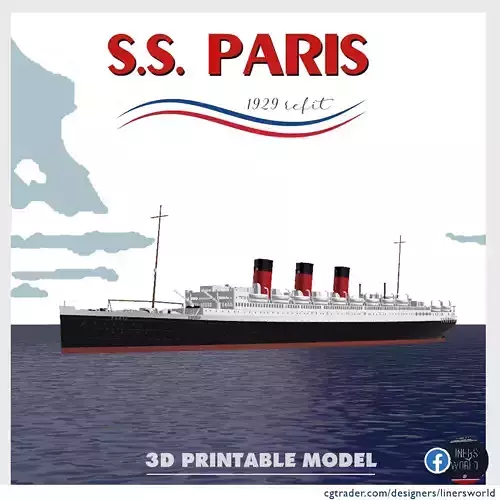 SS PARIS ocean liner printable model - full hull and waterline 3D print model