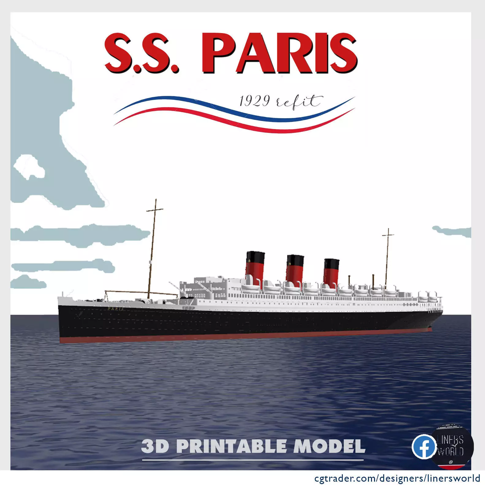 SS PARIS ocean liner printable model - full hull and waterline 3D print model_0