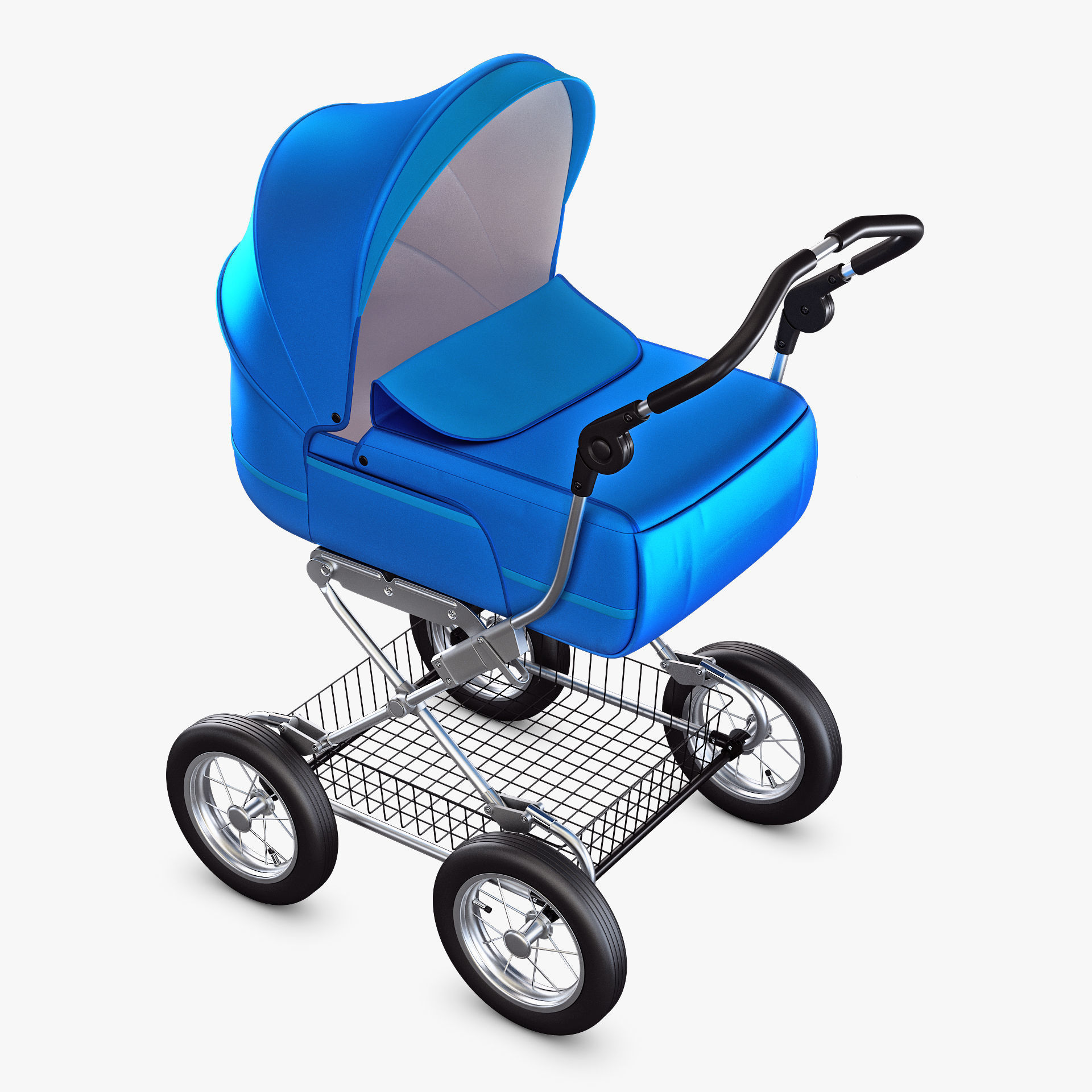 Baby Stroller Blue v 1 3D model_4