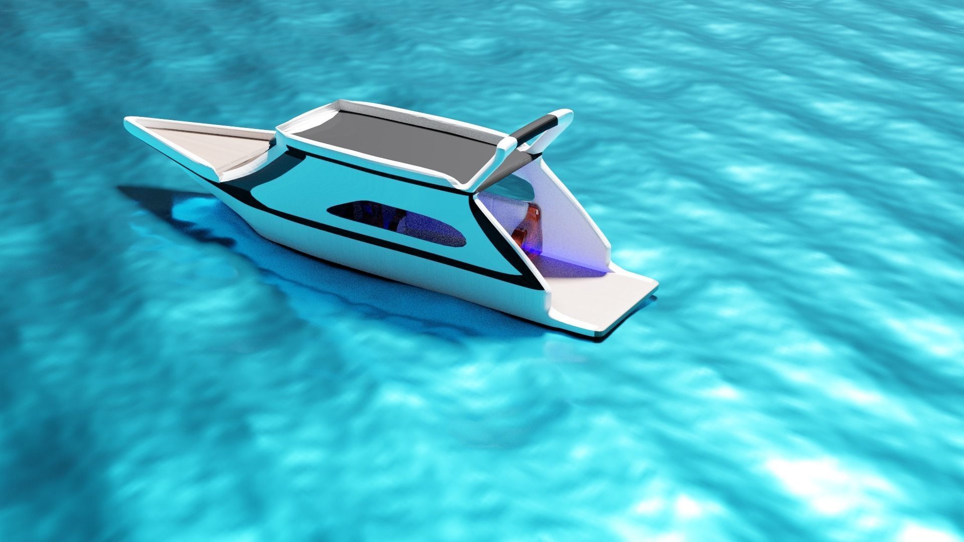 Yacht 3d model boat in water Low-poly 3D model_3