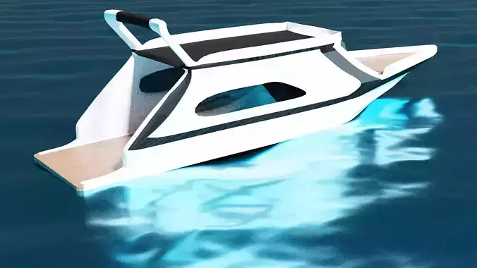 Yacht 3d model boat in water Low-poly 3D model