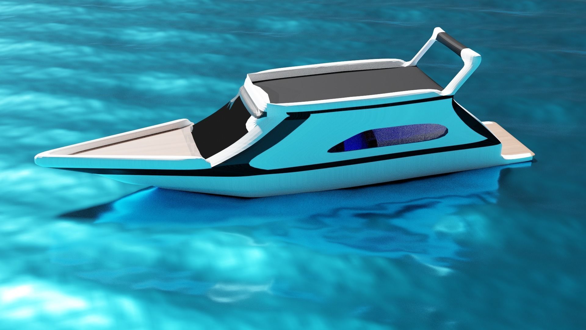 Yacht 3d model boat in water Low-poly 3D model_1