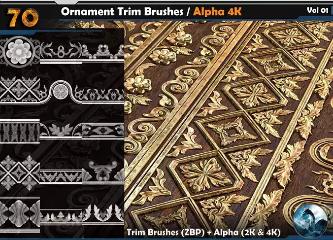 70 Ornament Trim Brushes  Vol 01 Texture