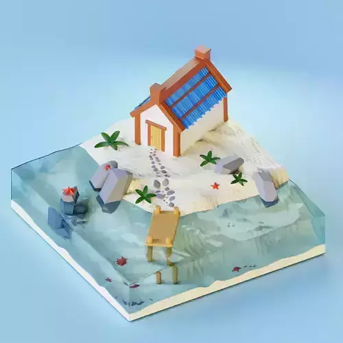 stylized house with ocean 