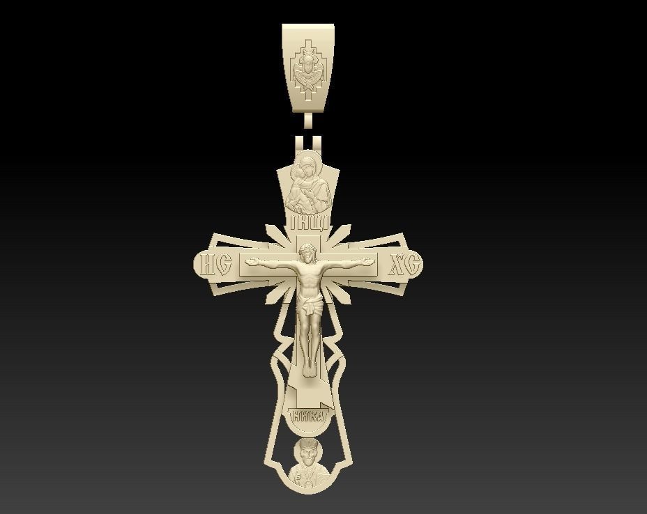 Cross orthodox white gold necklace for men 3D print model_7