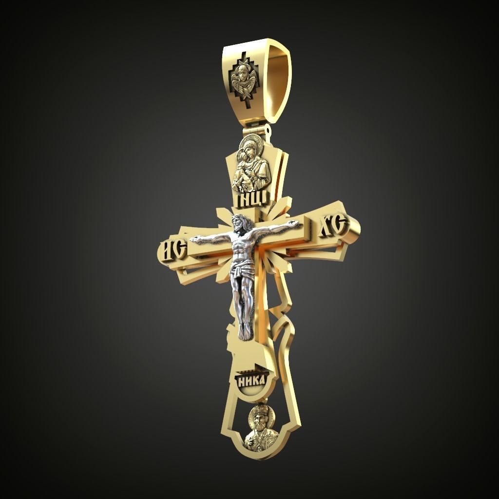 Cross orthodox white gold necklace for men 3D print model_1