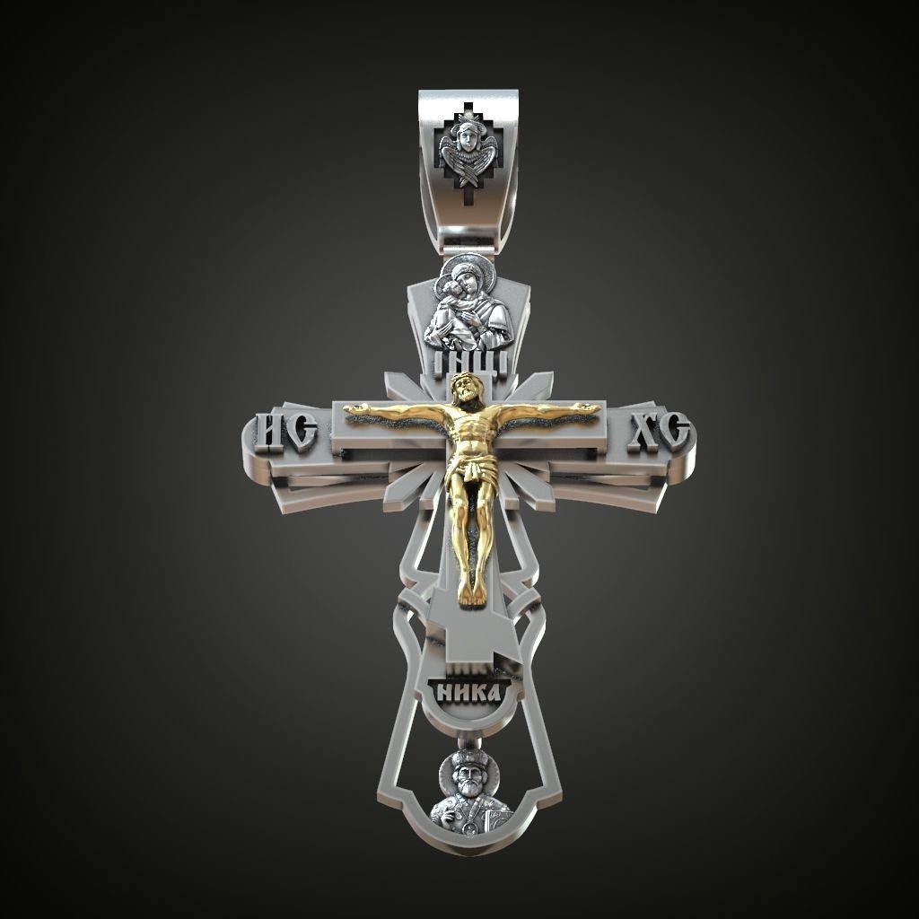 Cross orthodox white gold necklace for men 3D print model_5