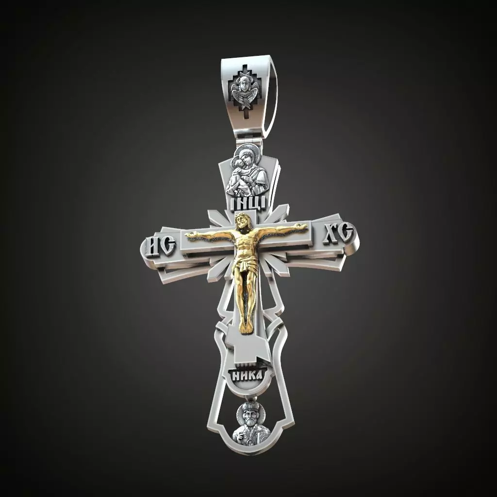 Cross orthodox white gold necklace for men 3D print model_0