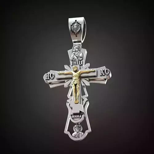 Cross orthodox white gold necklace for men 3D print model