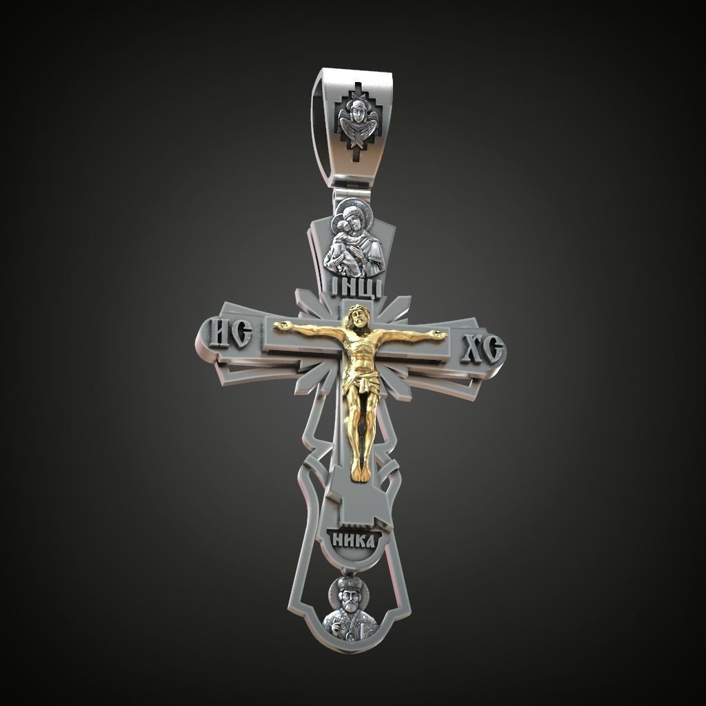 Cross orthodox white gold necklace for men 3D print model_2