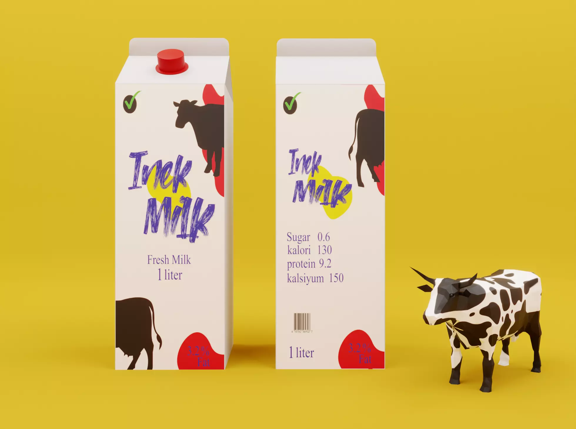 product design - milk package with cow model 3D model