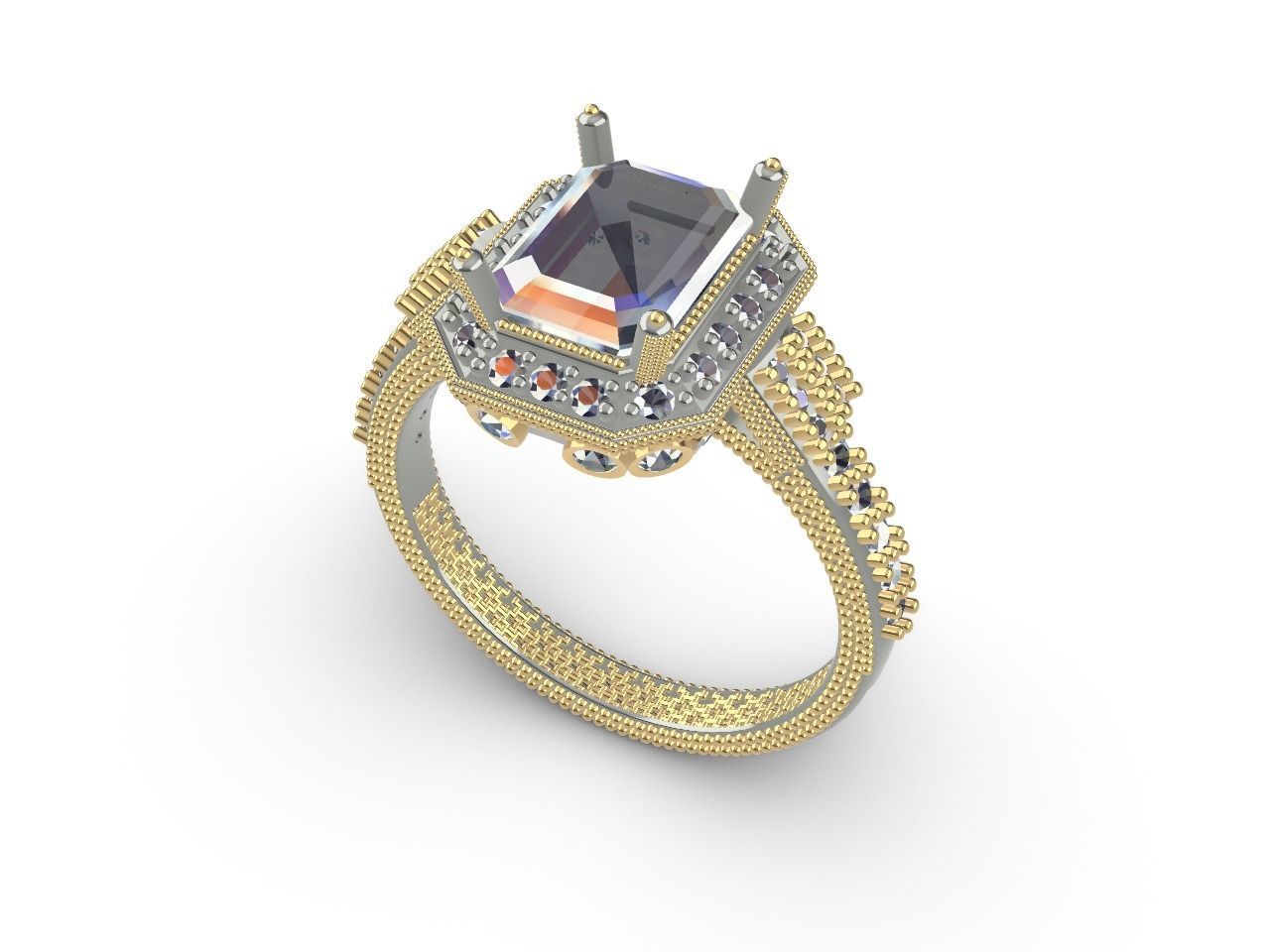 emerald cut elevated ring all parts stl files verified 3D print model_24