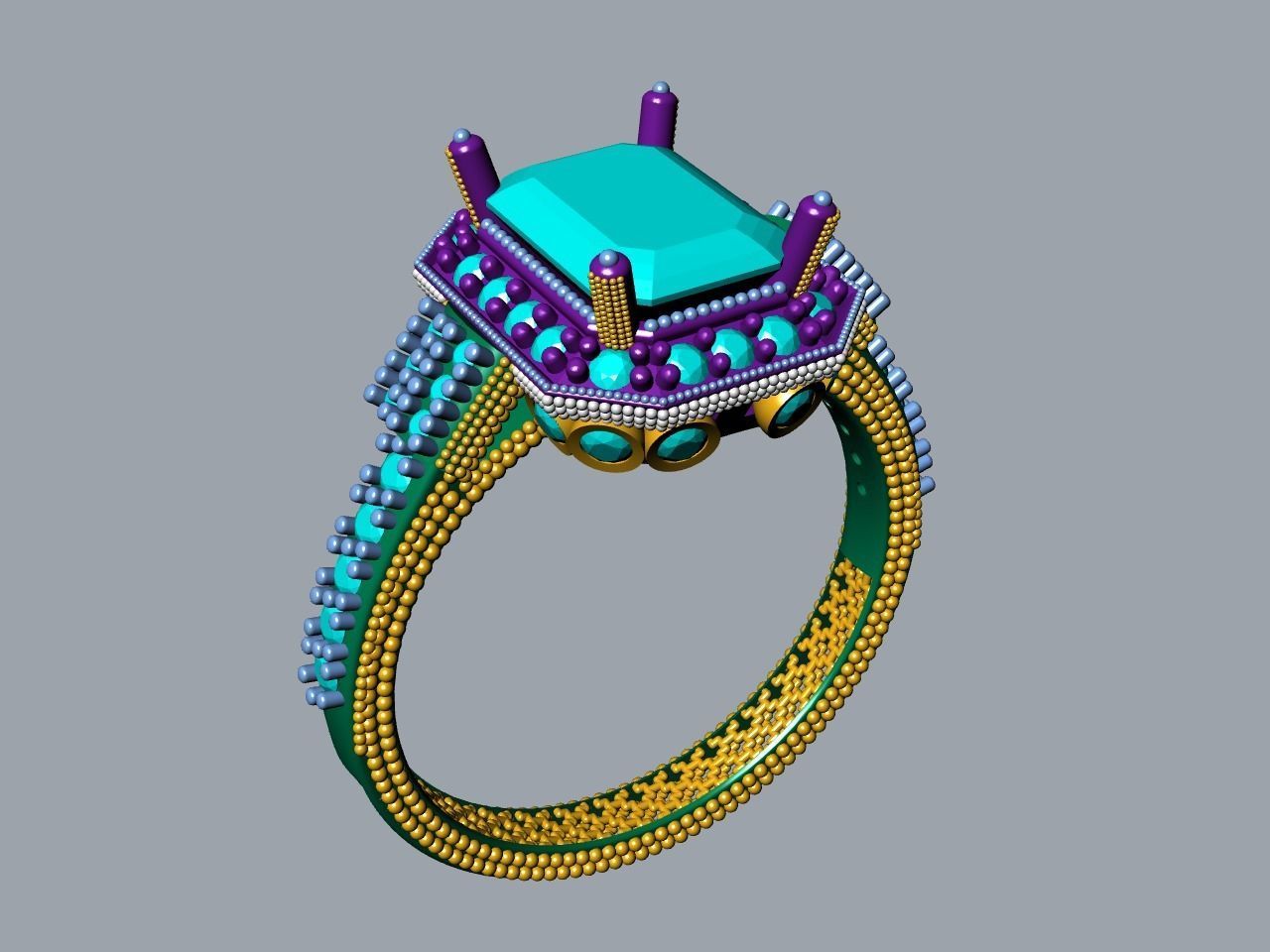 emerald cut elevated ring all parts stl files verified 3D print model_2