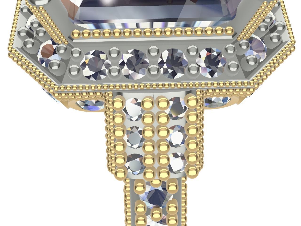 emerald cut elevated ring all parts stl files verified 3D print model_13