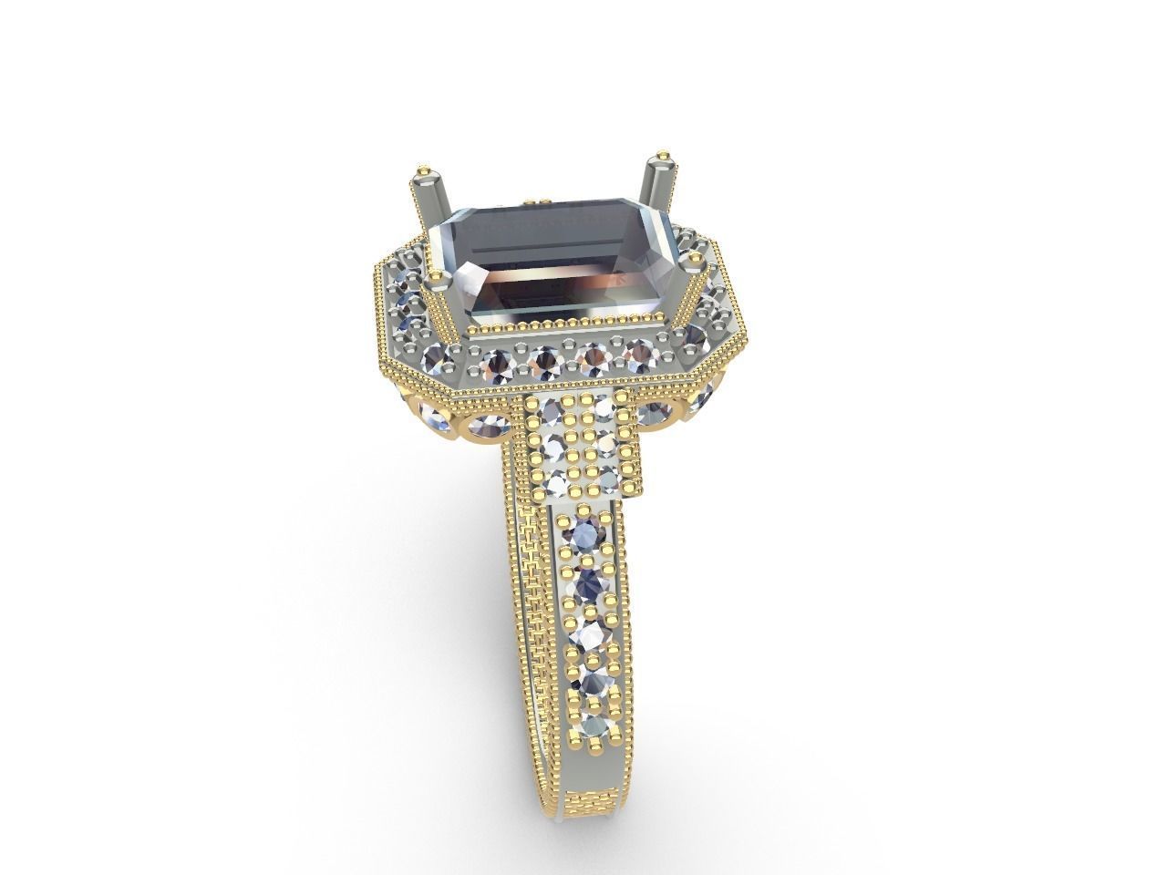 emerald cut elevated ring all parts stl files verified 3D print model_30