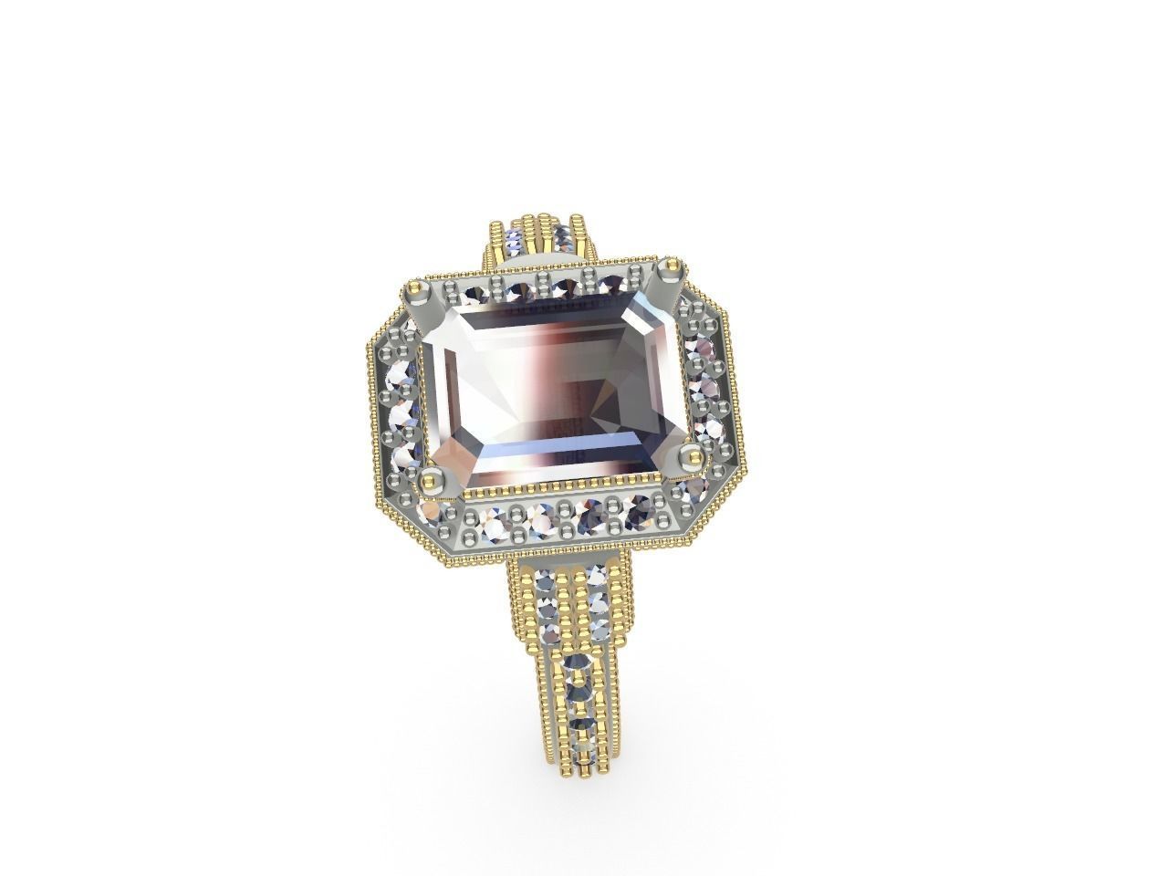 emerald cut elevated ring all parts stl files verified 3D print model_4