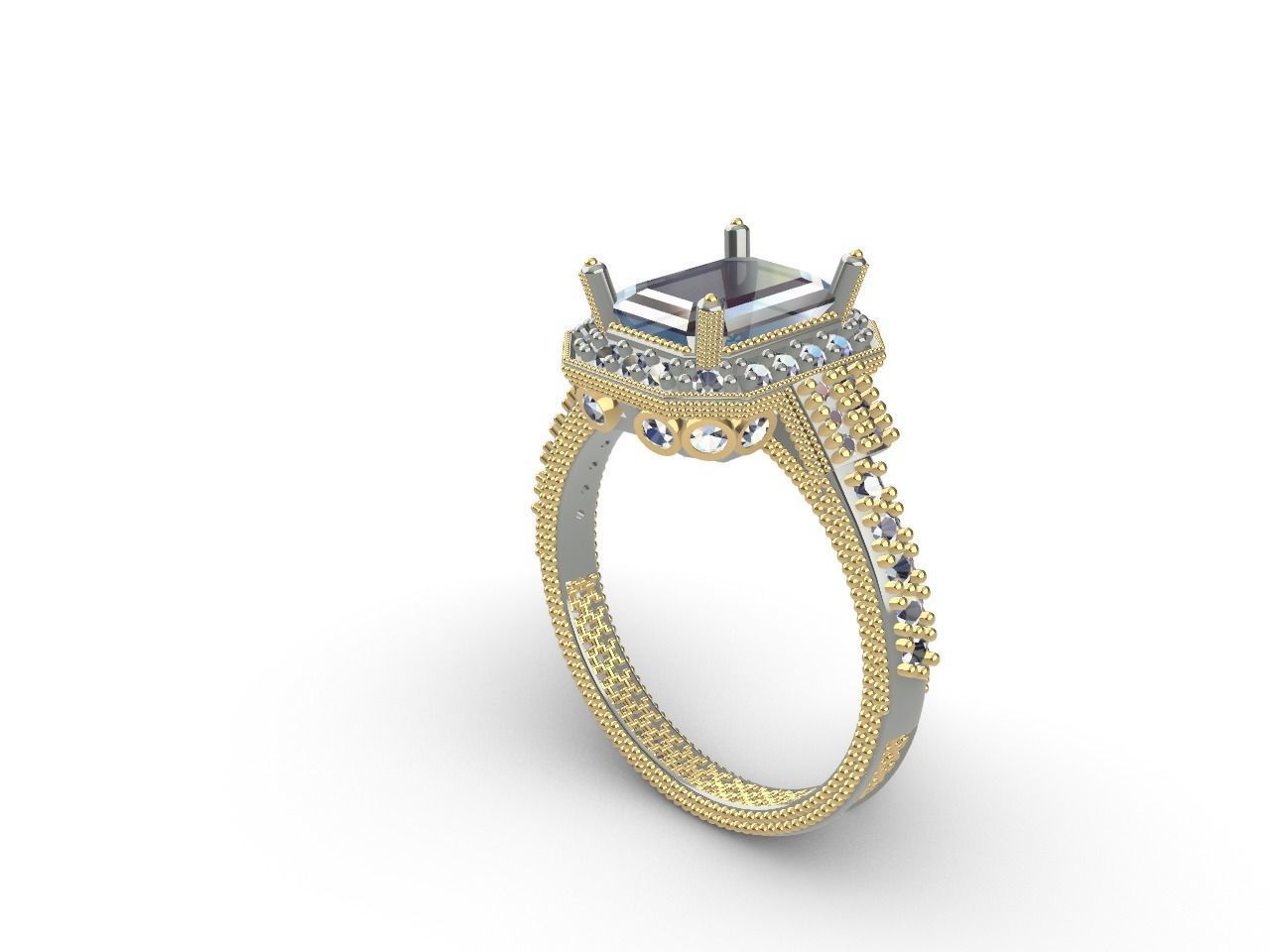 emerald cut elevated ring all parts stl files verified 3D print model_6