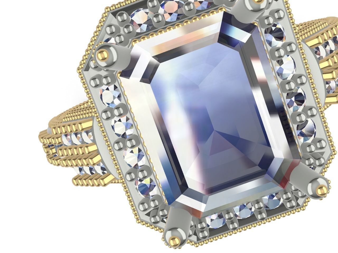 emerald cut elevated ring all parts stl files verified 3D print model_14