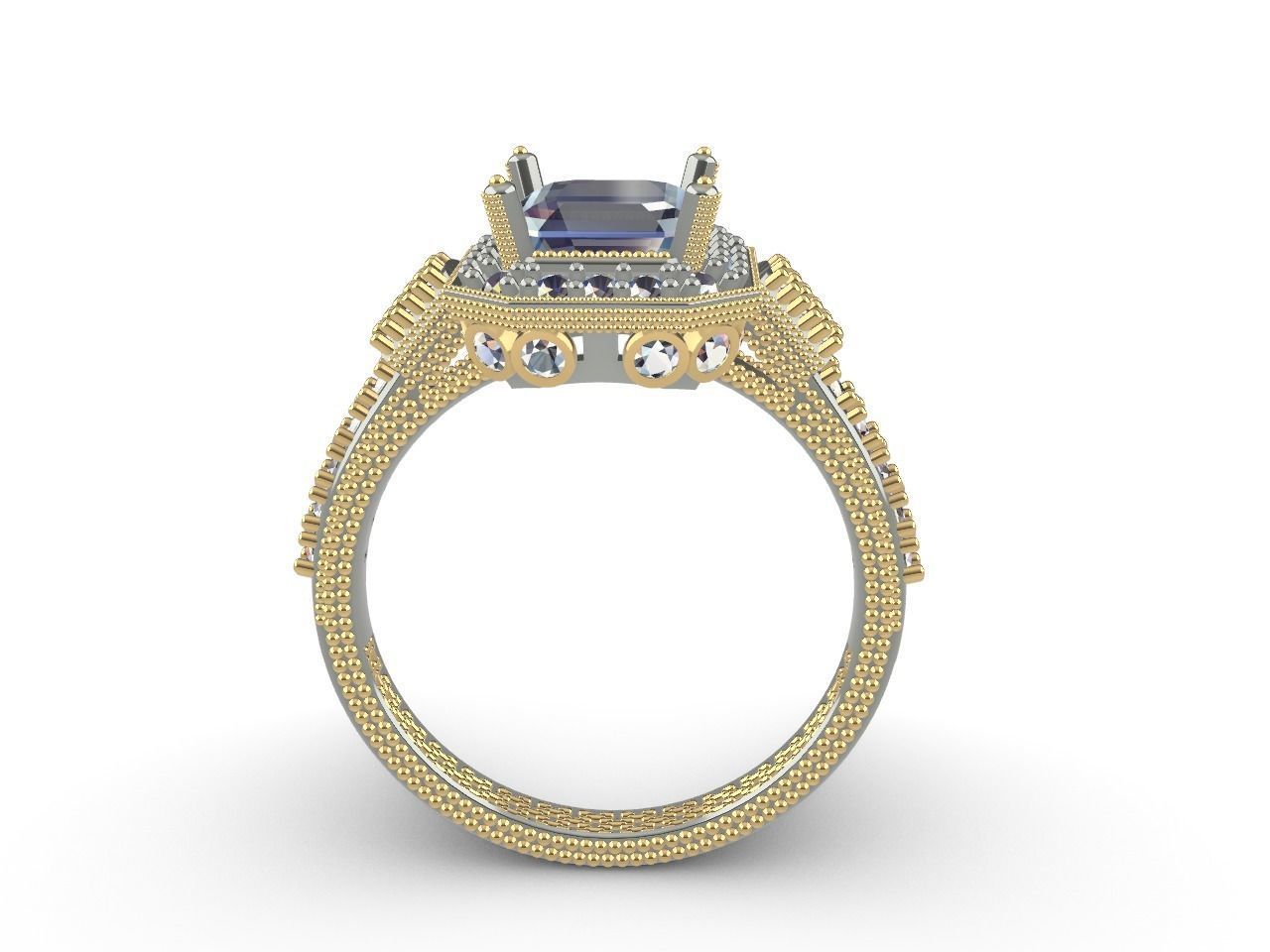 emerald cut elevated ring all parts stl files verified 3D print model_26