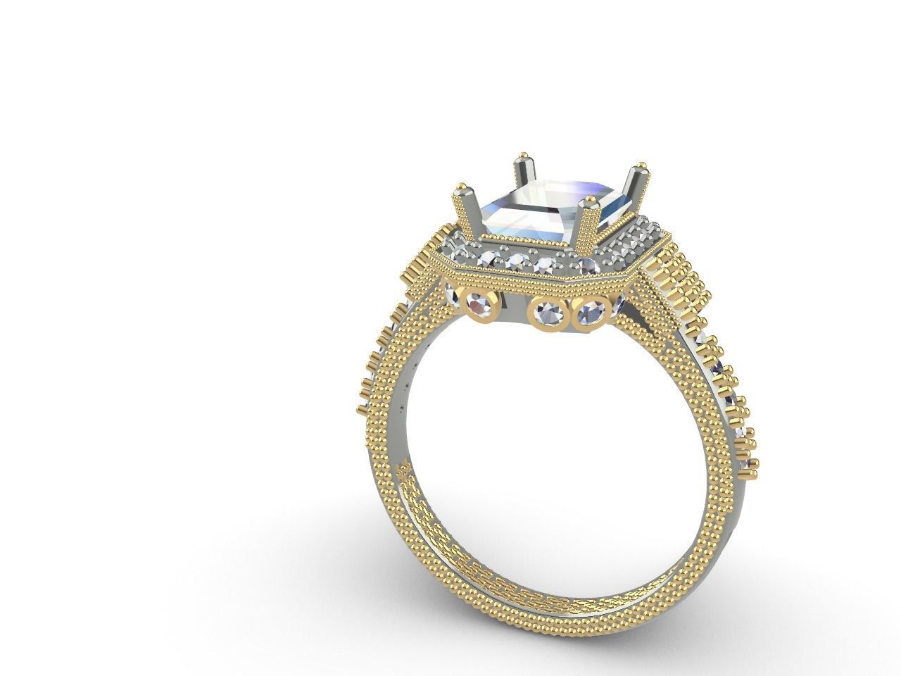 emerald cut elevated ring all parts stl files verified 3D print model_31