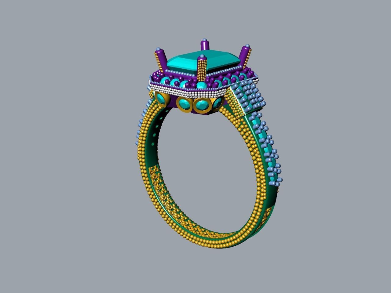 emerald cut elevated ring all parts stl files verified 3D print model_22