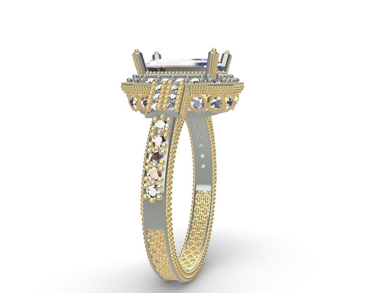 emerald cut elevated ring all parts stl files verified 3D print model_28