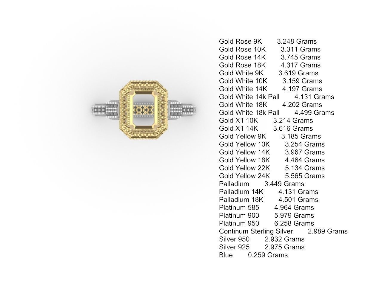 emerald cut elevated ring all parts stl files verified 3D print model_5