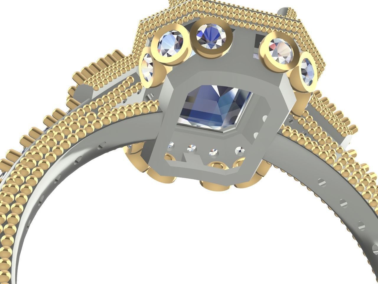 emerald cut elevated ring all parts stl files verified 3D print model_11