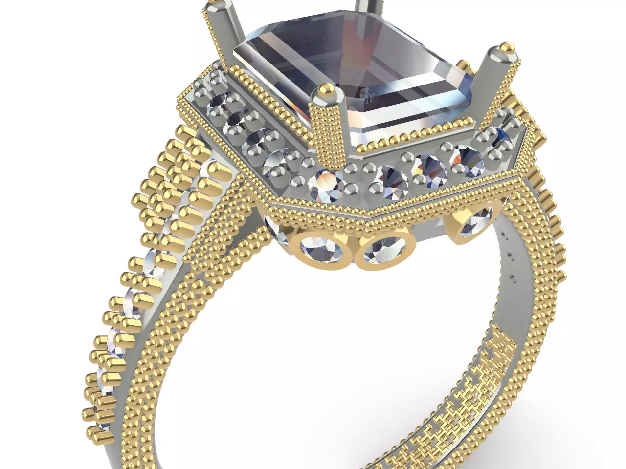 emerald cut elevated ring all parts stl files verified 3D print model_0