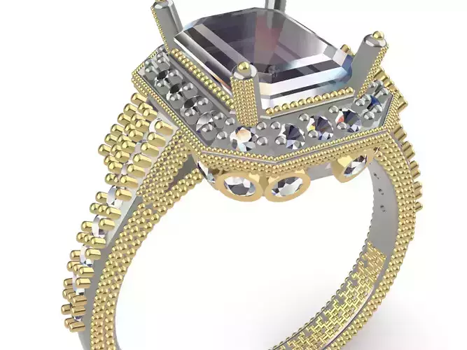 emerald cut elevated ring all parts stl files verified 3D print model