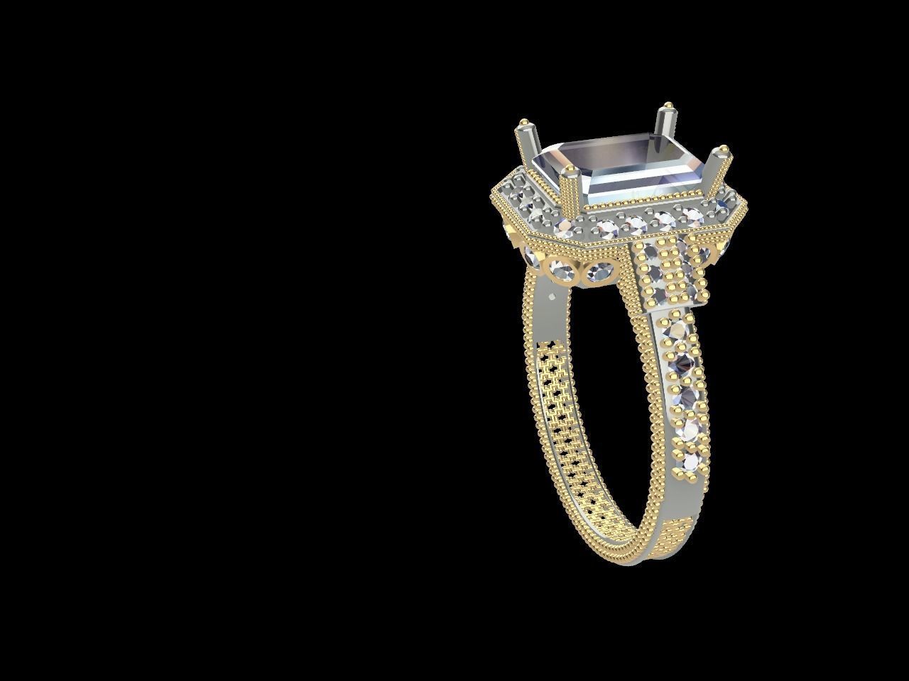 emerald cut elevated ring all parts stl files verified 3D print model_15